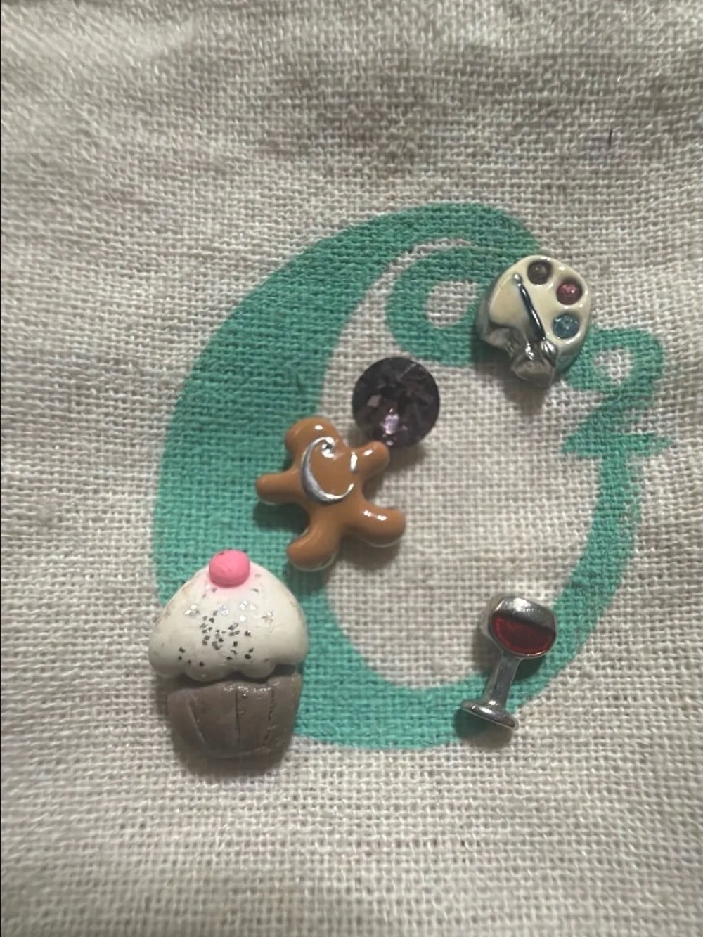 Cute Assorted Enamel Charm Set - Cupcake, Gingerbread, Paint Palette, Wine Glass